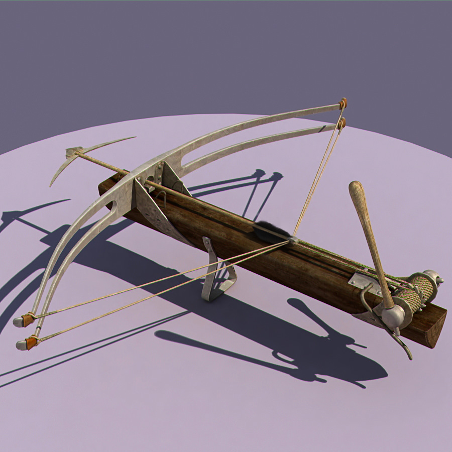 Medieval hall with arballista and a tower bridge Low-poly 3D model_9