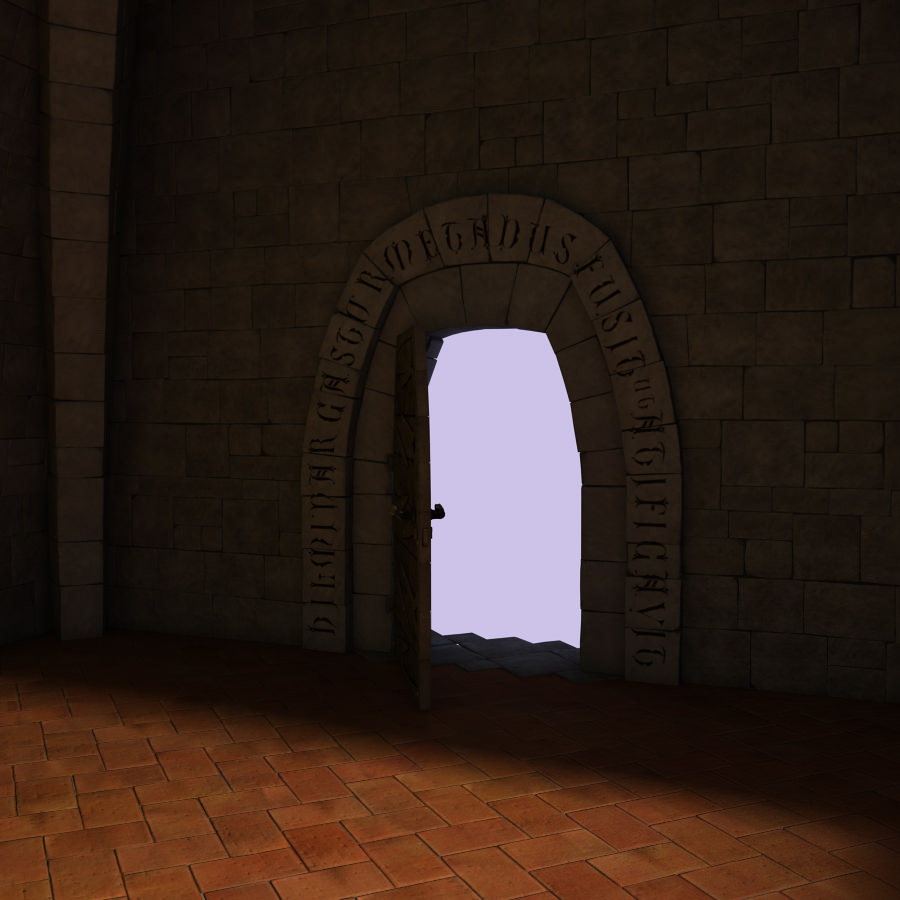 Medieval hall with arballista and a tower bridge Low-poly 3D model_6