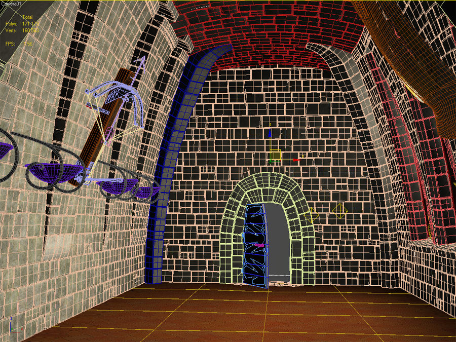 Medieval hall with arballista and a tower bridge Low-poly 3D model_14