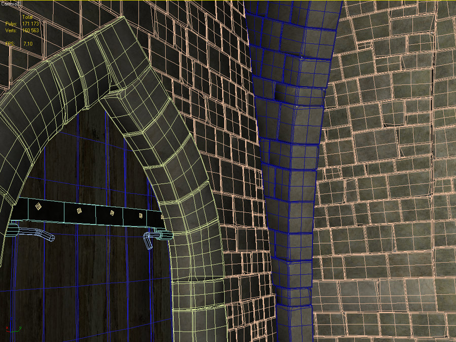 Medieval hall with arballista and a tower bridge Low-poly 3D model_13