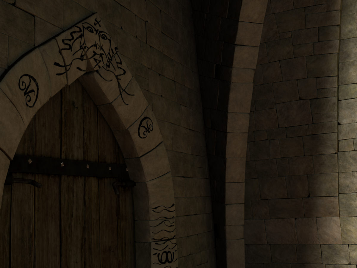 Medieval hall with arballista and a tower bridge Low-poly 3D model_4