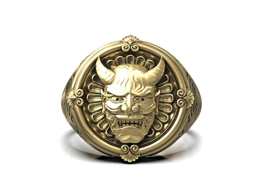 Ring japanese Hannya mask female demon horns 3D print model_3