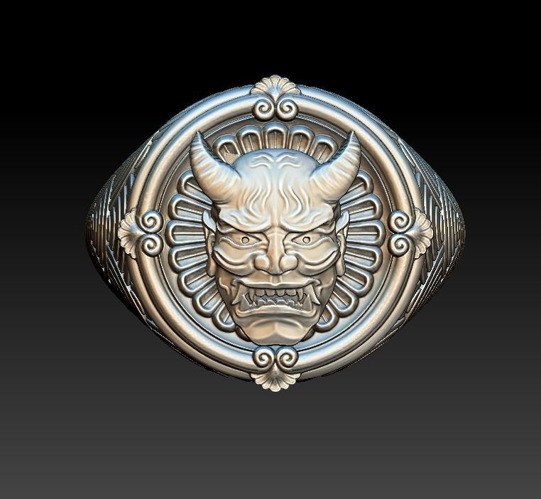Ring japanese Hannya mask female demon horns 3D print model_10