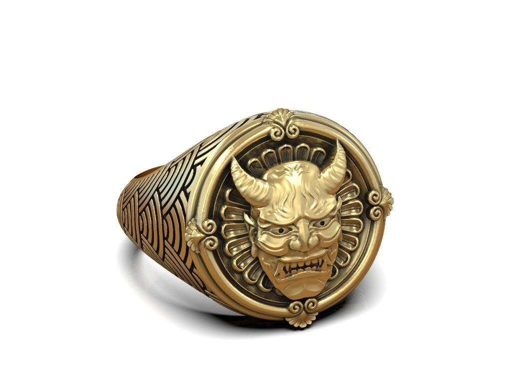 Ring japanese Hannya mask female demon horns 3D print model_7