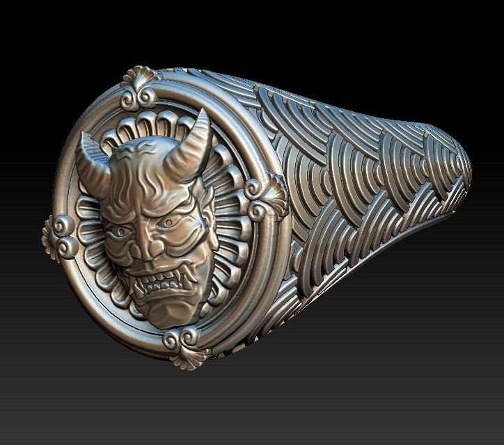 Ring japanese Hannya mask female demon horns 3D print model_12