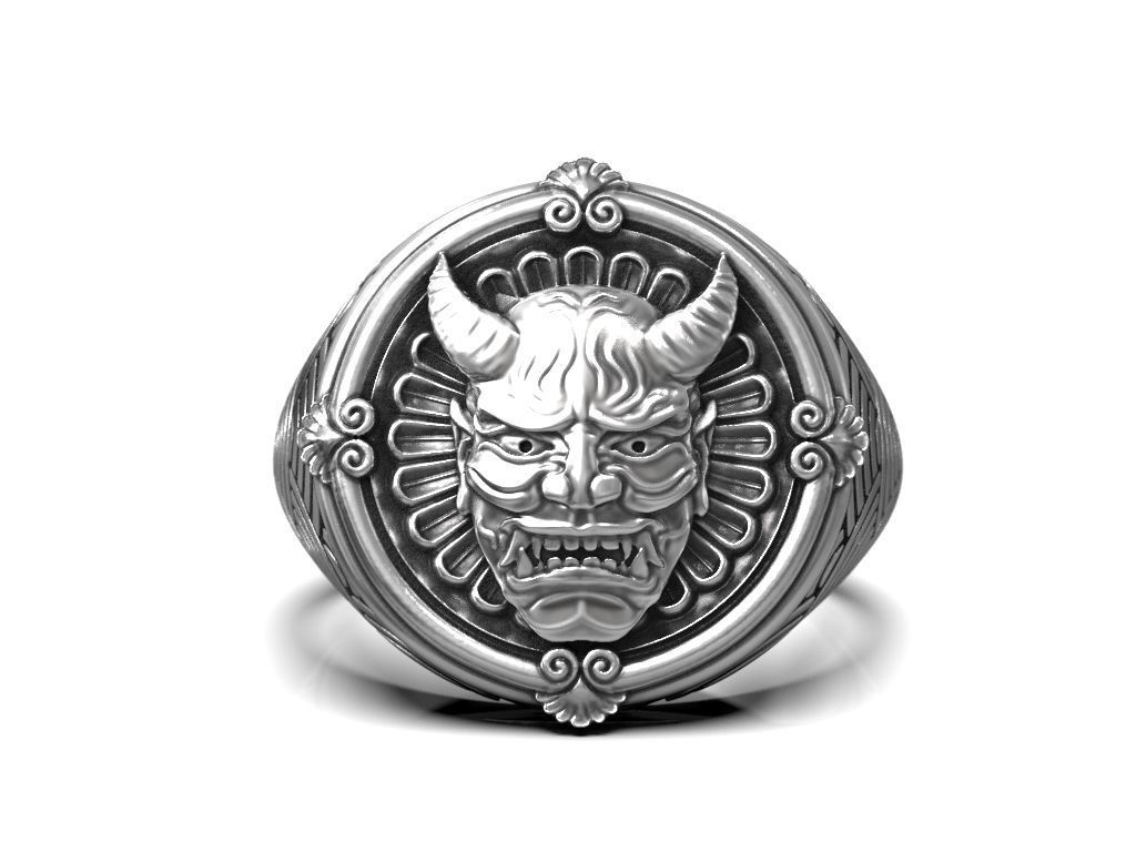 Ring japanese Hannya mask female demon horns 3D print model_6