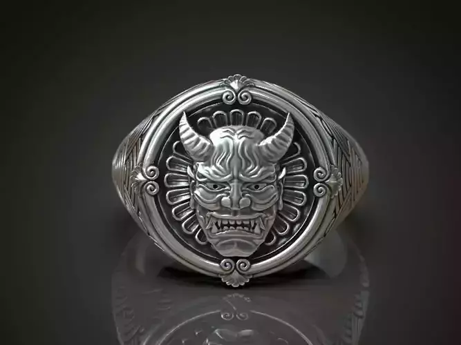 Ring japanese Hannya mask female demon horns 3D print model
