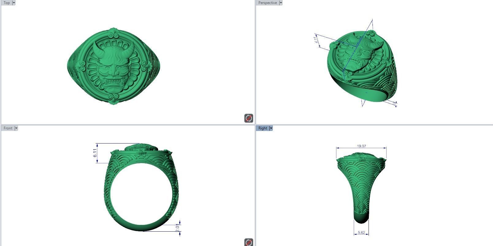 Ring japanese Hannya mask female demon horns 3D print model_13