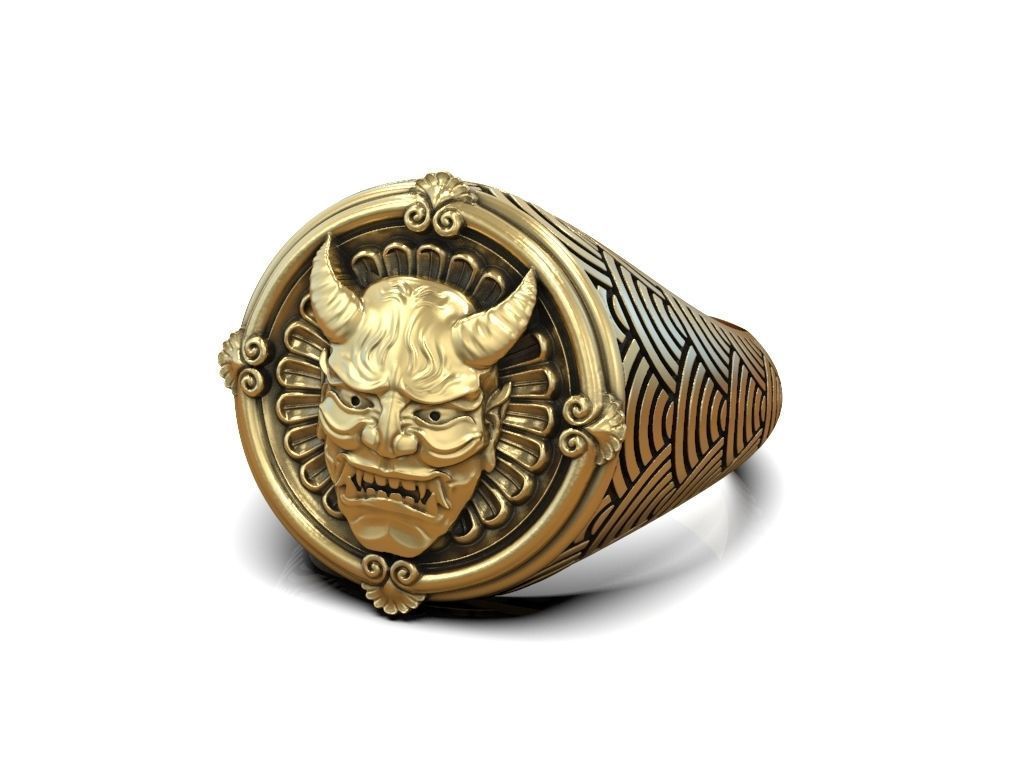 Ring japanese Hannya mask female demon horns 3D print model_5