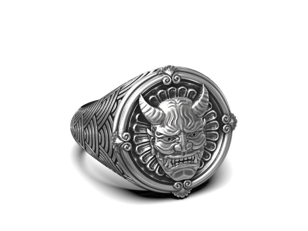 Ring japanese Hannya mask female demon horns 3D print model_8