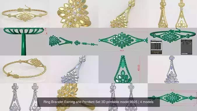 Ring Bracelet Earring and Pendant Set 3D printable model 0025