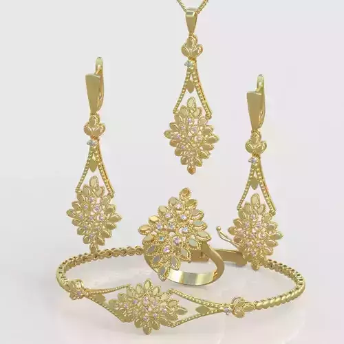 Ring Bracelet Earring and Pendant Set 3D printable model 0025 3D Model Collection