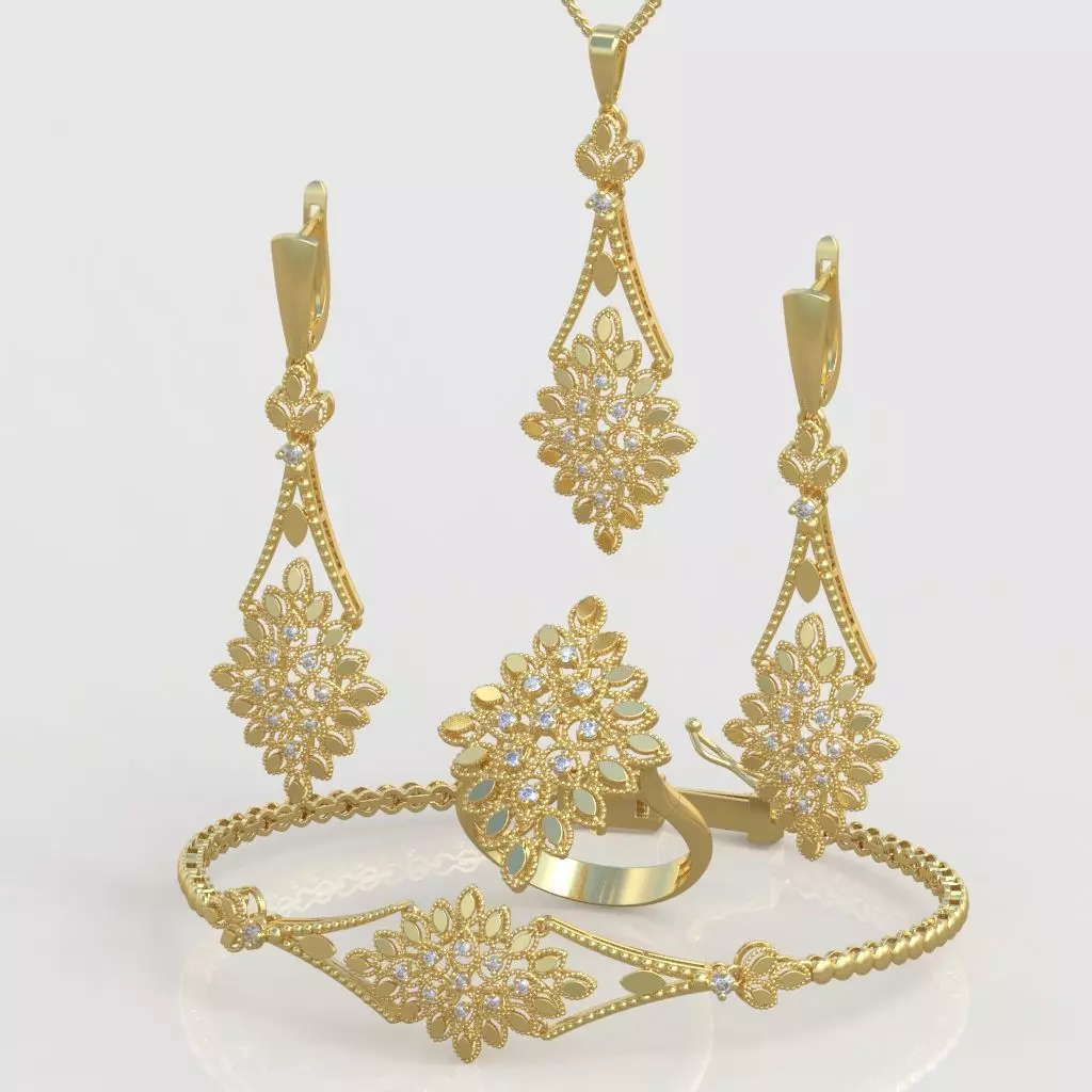 Ring Bracelet Earring and Pendant Set 3D printable model 0025 3D Model Collection_0