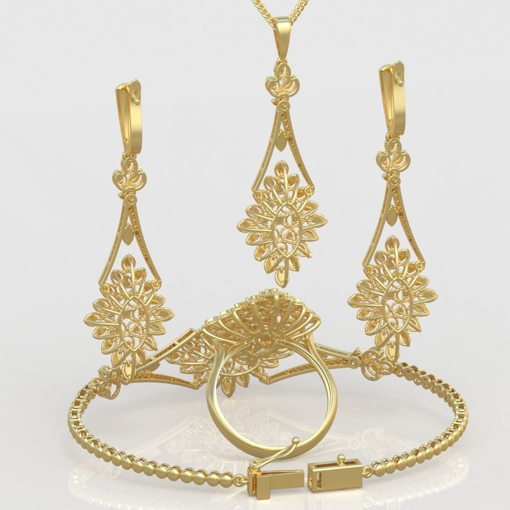 Ring Bracelet Earring and Pendant Set 3D printable model 0025 3D Model Collection_9