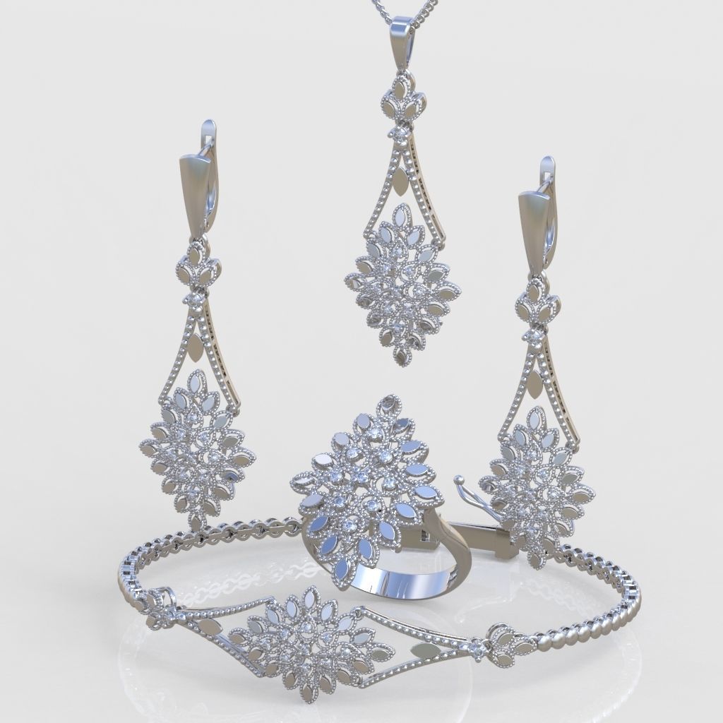 Ring Bracelet Earring and Pendant Set 3D printable model 0025 3D Model Collection_2