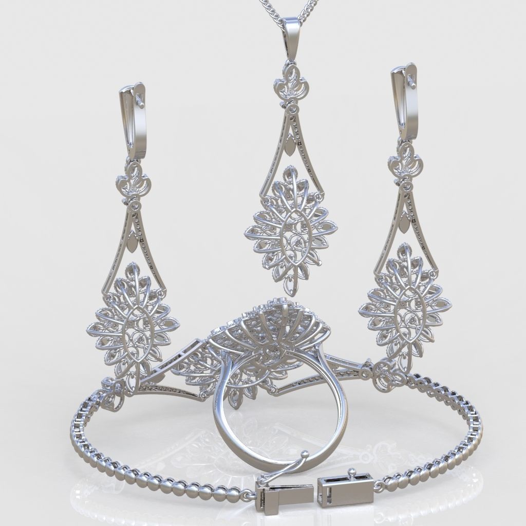 Ring Bracelet Earring and Pendant Set 3D printable model 0025 3D Model Collection_10