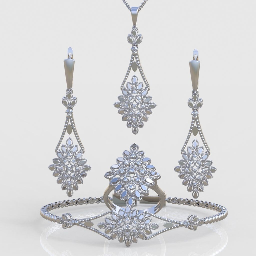 Ring Bracelet Earring and Pendant Set 3D printable model 0025 3D Model Collection_4