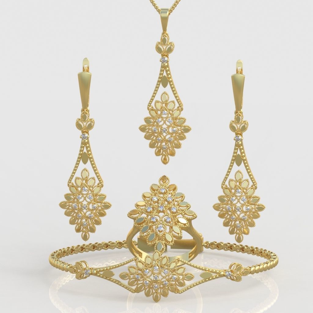 Ring Bracelet Earring and Pendant Set 3D printable model 0025 3D Model Collection_3