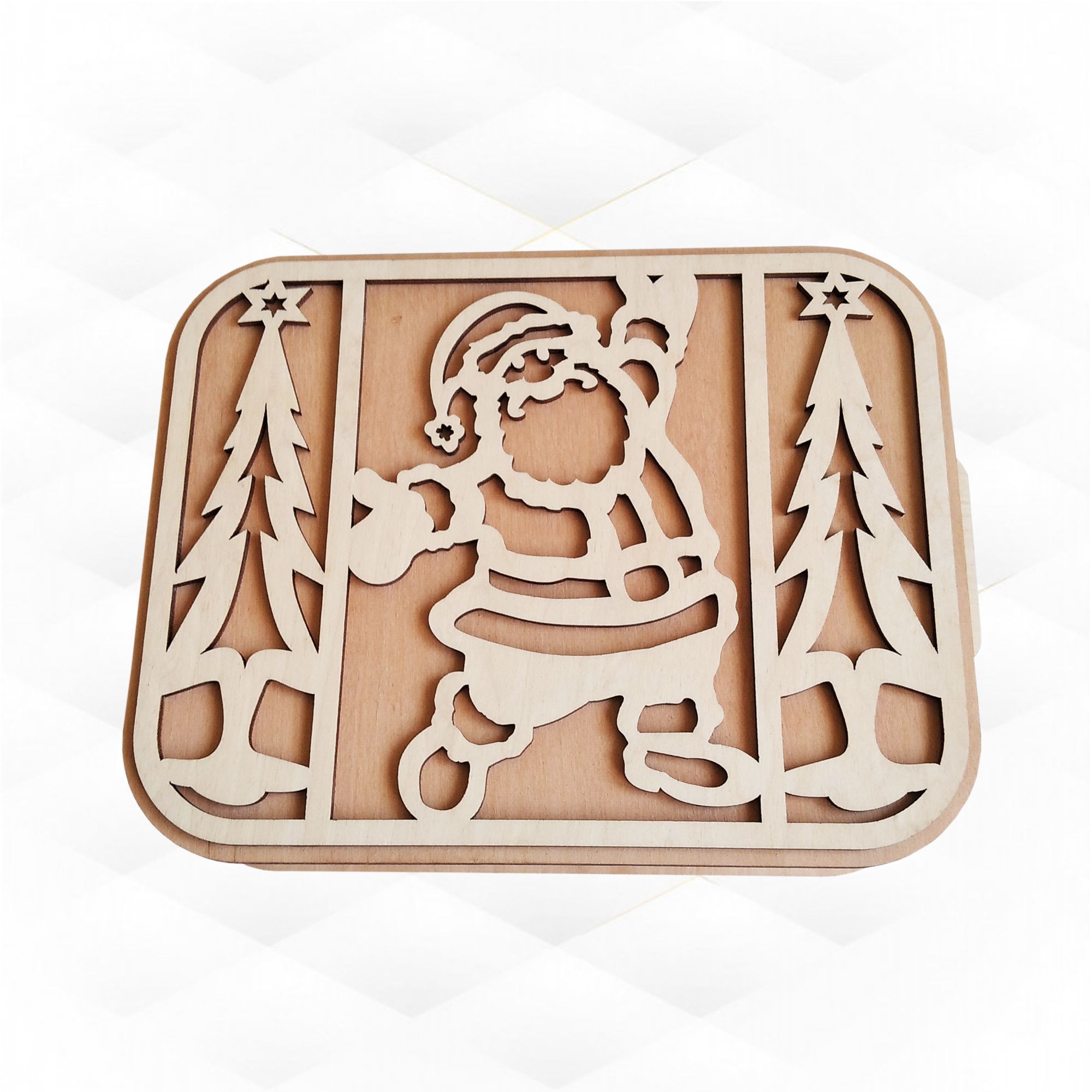 Gift box with Santa drawing laser cut svg dxf plan 3D print model_9