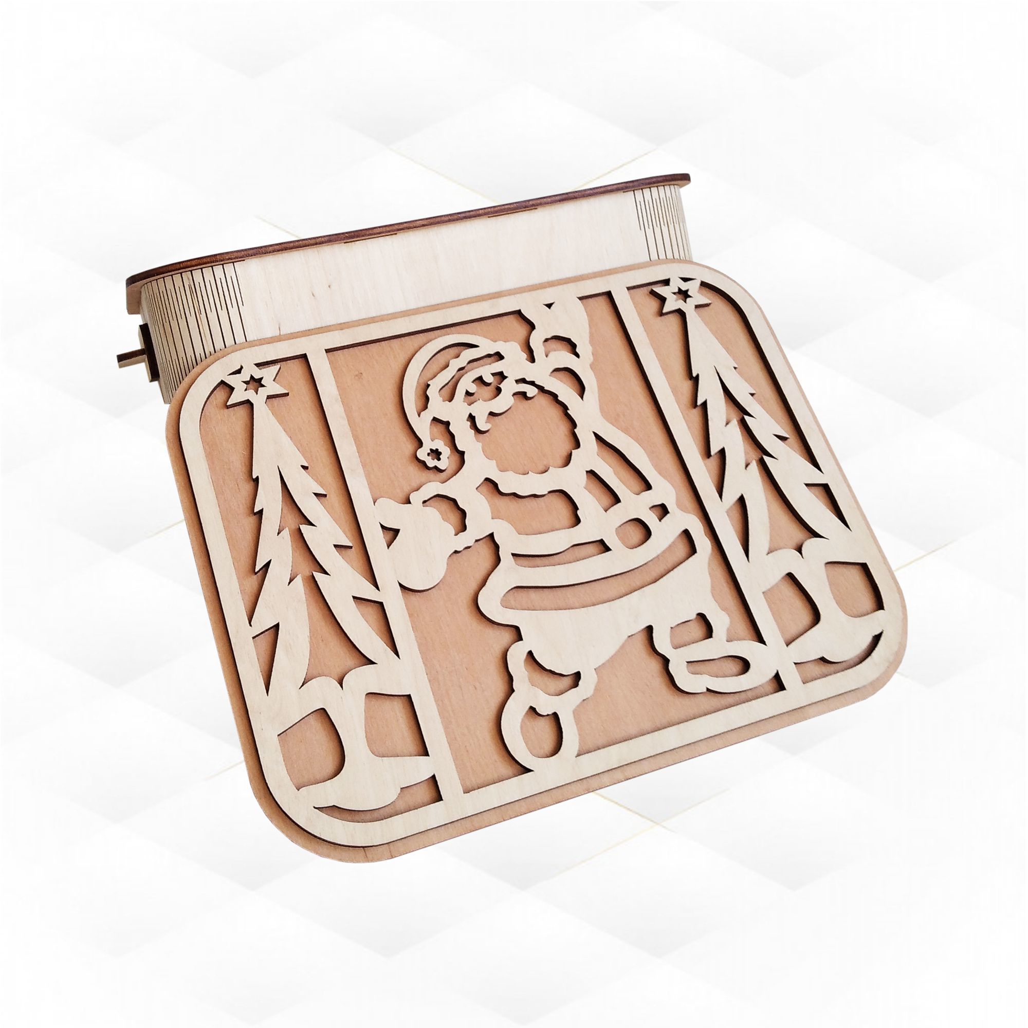 Gift box with Santa drawing laser cut svg dxf plan 3D print model_3