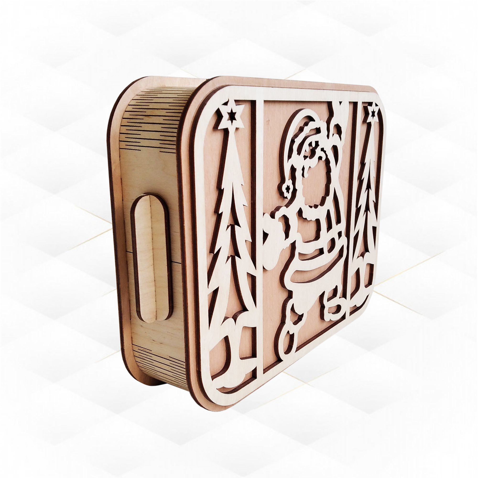 Gift box with Santa drawing laser cut svg dxf plan 3D print model_7