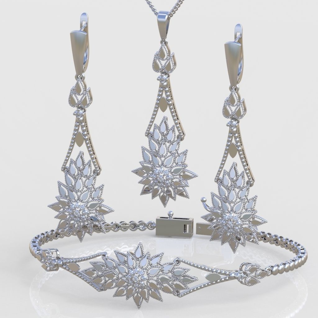 Ring Bracelet Earring and Pendant Set 3D printable model 0026 3D Model Collection_2