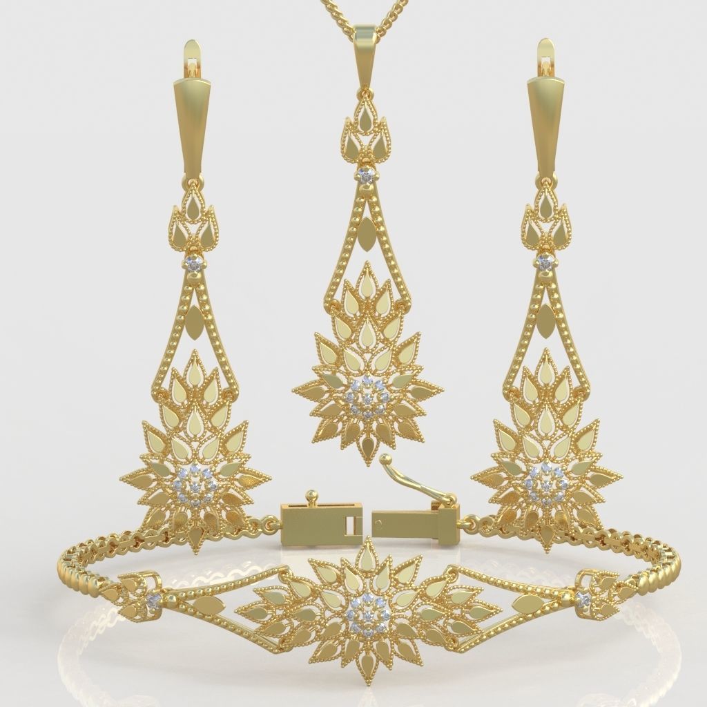 Ring Bracelet Earring and Pendant Set 3D printable model 0026 3D Model Collection_3