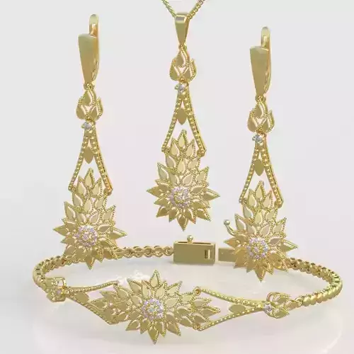 Ring Bracelet Earring and Pendant Set 3D printable model 0026 3D Model Collection