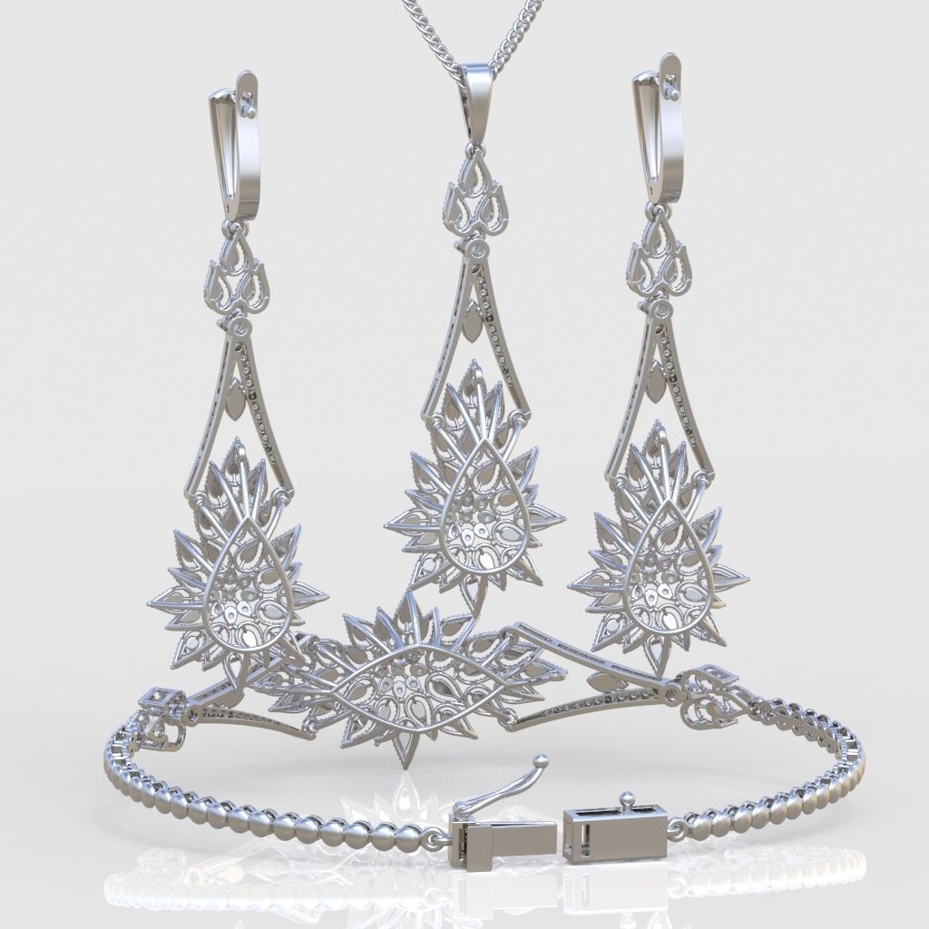 Ring Bracelet Earring and Pendant Set 3D printable model 0026 3D Model Collection_9