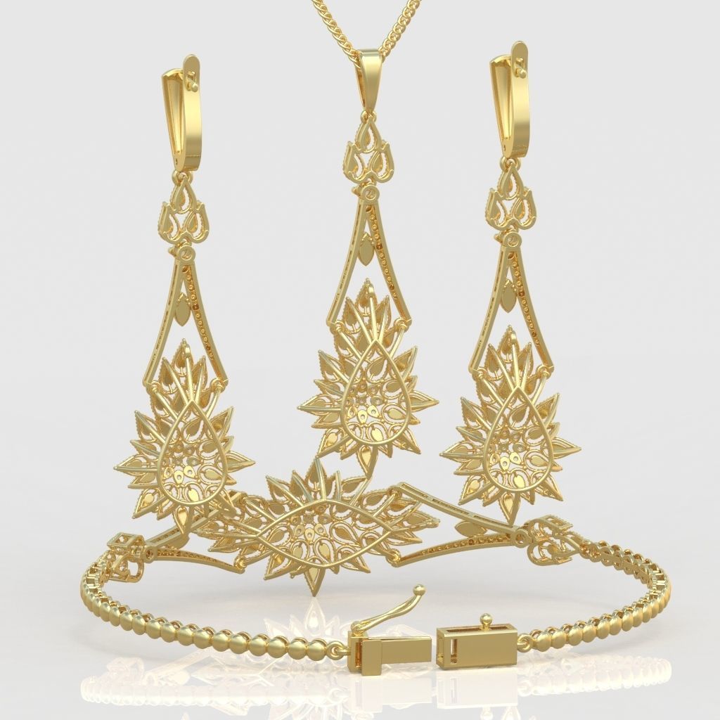 Ring Bracelet Earring and Pendant Set 3D printable model 0026 3D Model Collection_8