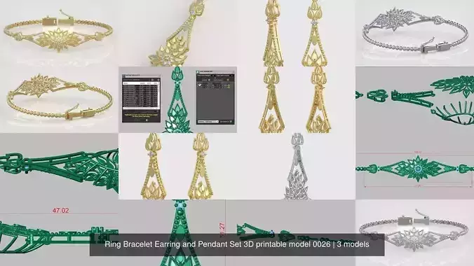 Ring Bracelet Earring and Pendant Set 3D printable model 0026