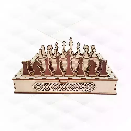Chess set with board laser cutting design 3D print model
