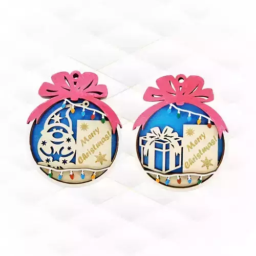 Christmas tree ball 2 designs laser cut template 3D print model