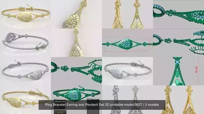 Ring Bracelet Earring and Pendant Set 3D printable model 0027