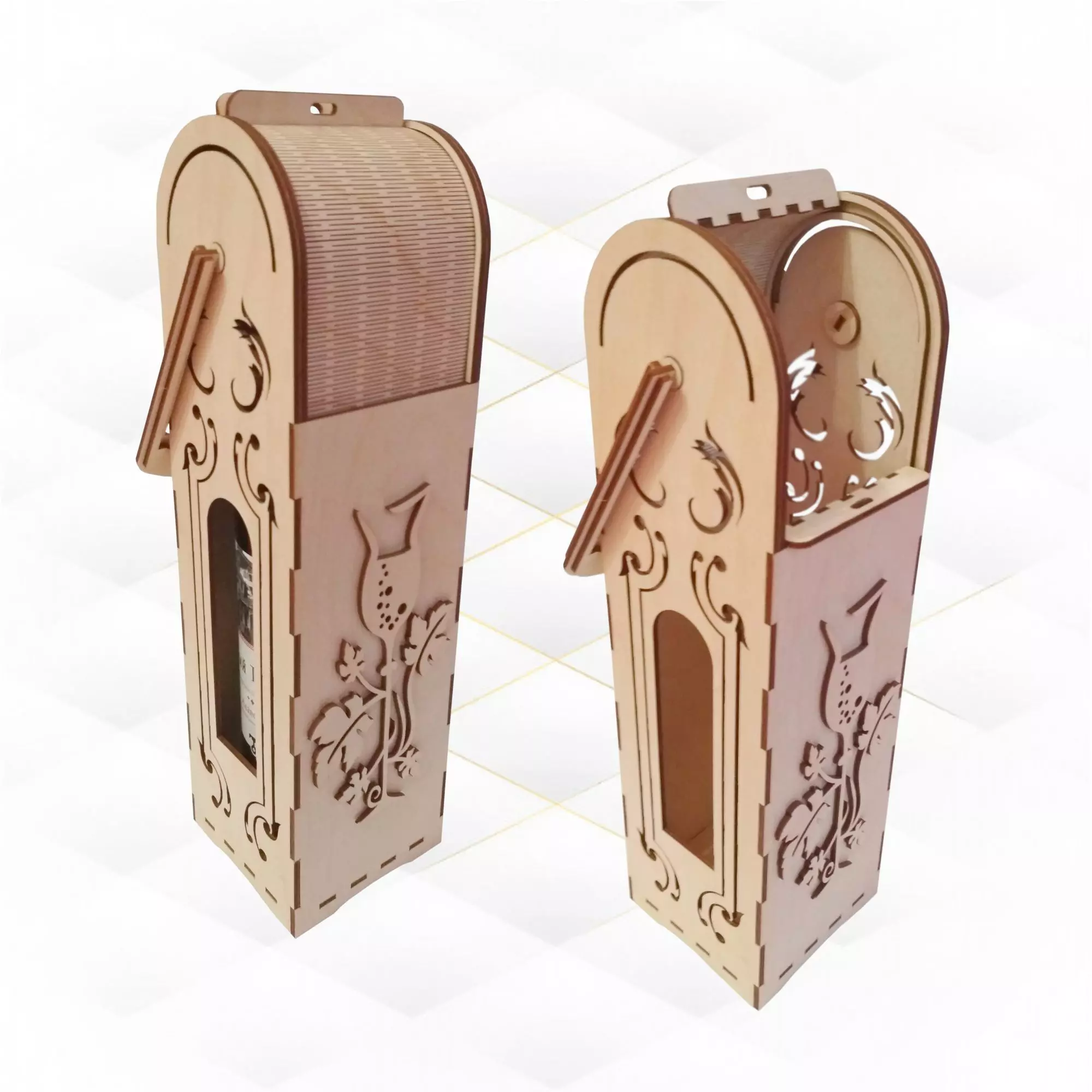 Wine box vertical cut file for laser machines 3D print model_0