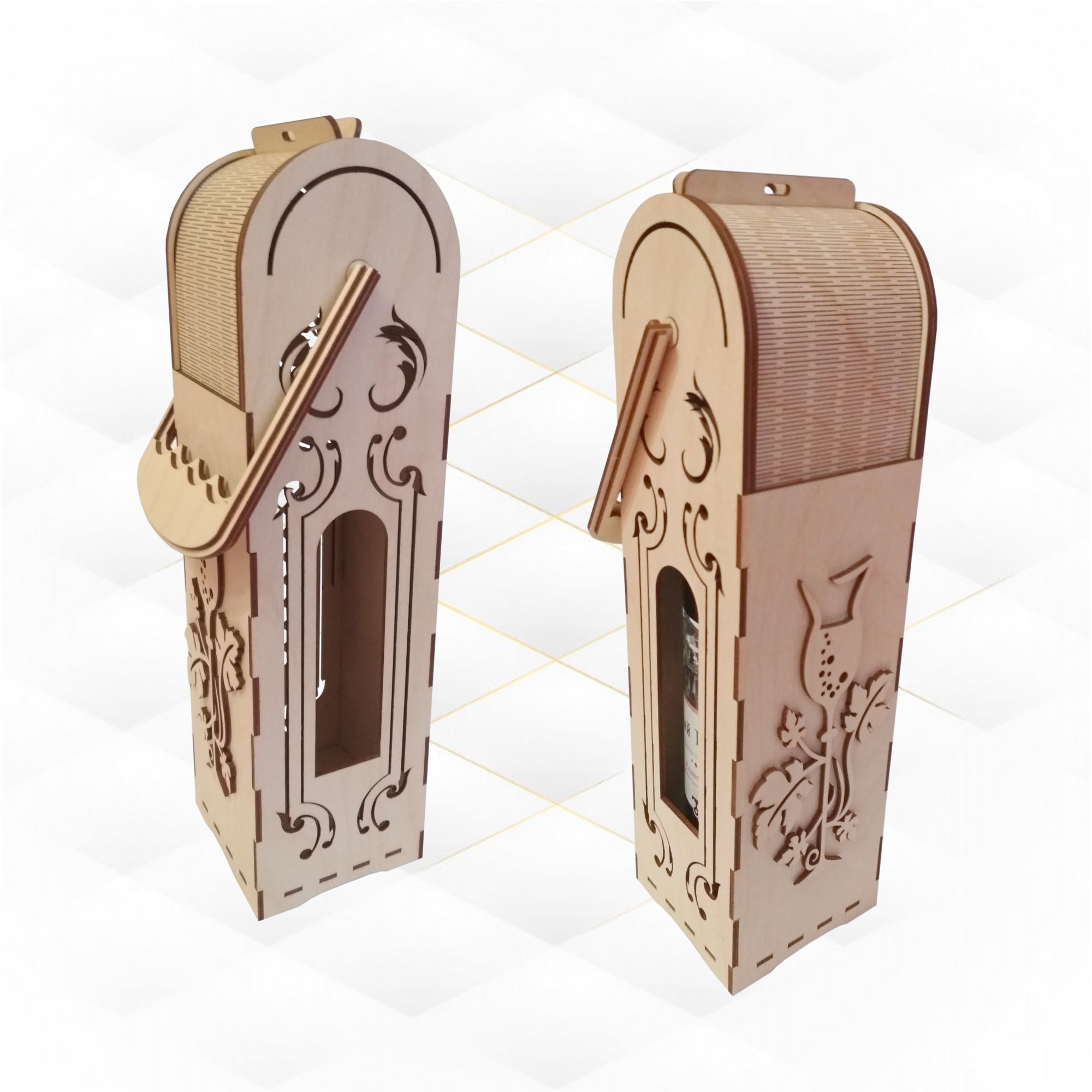 Wine box vertical cut file for laser machines 3D print model_2