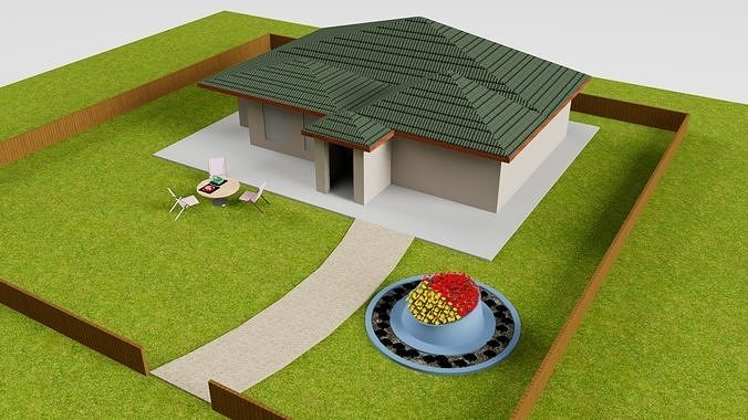 House on lawn 3D model