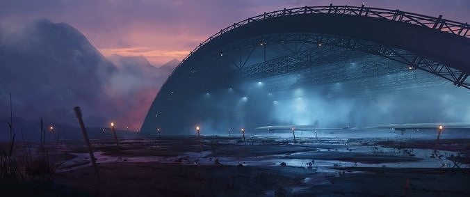 Airport futuristic bridge in mountains