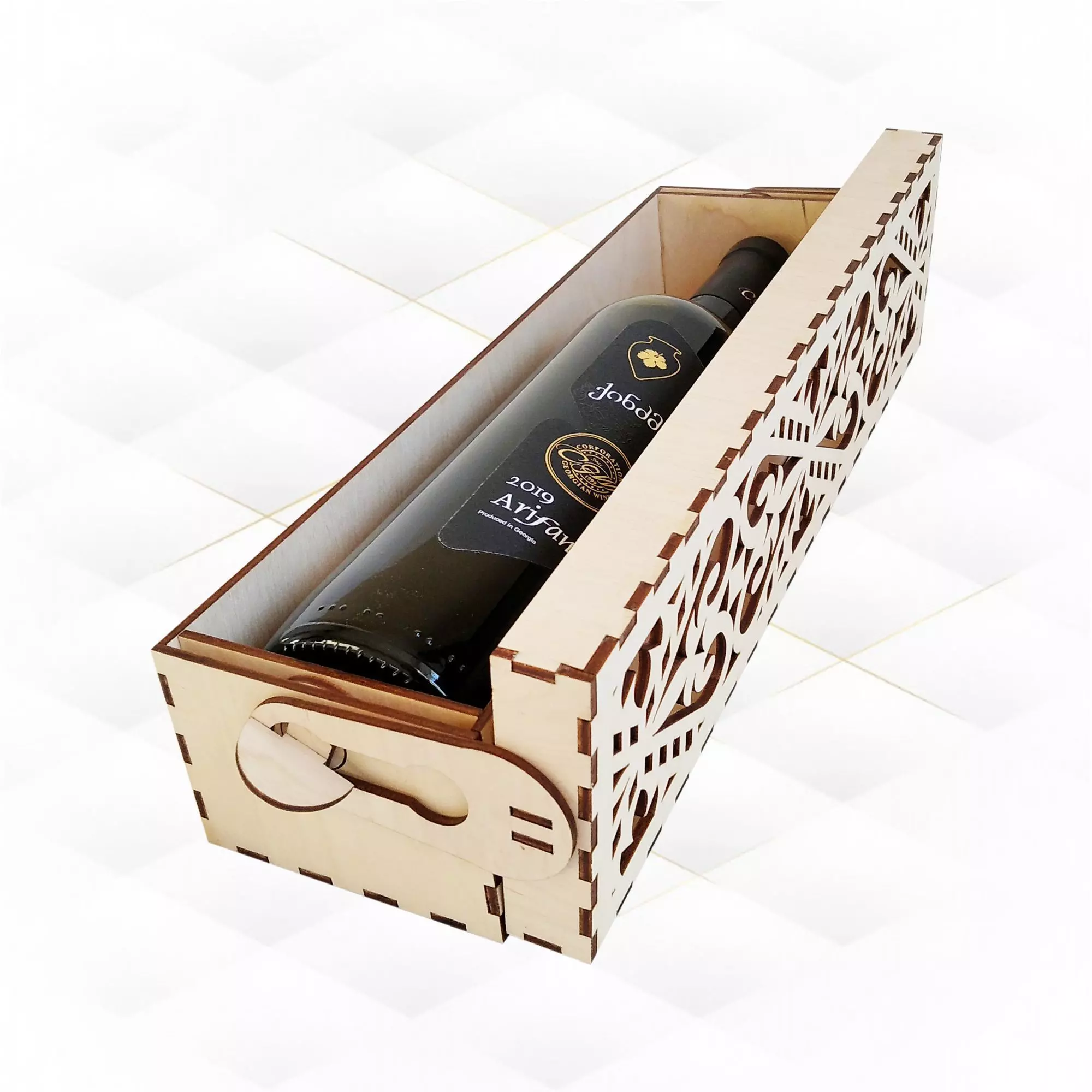 Wine holder box turn svg dxf laser cut design 3D print model_0