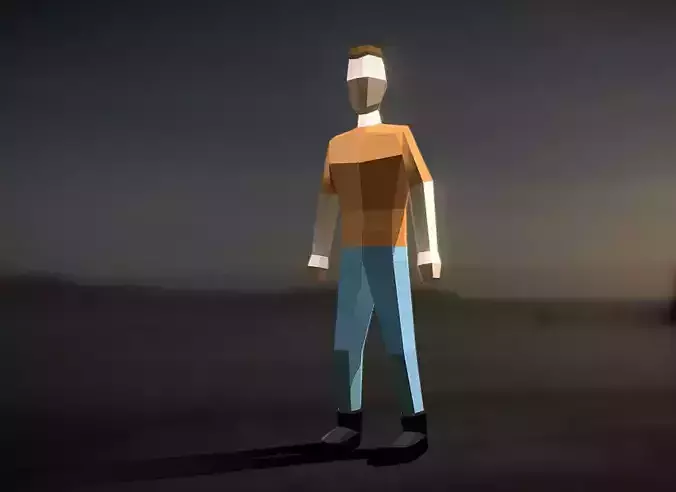 Low Poly Guy-Rigged man on beach