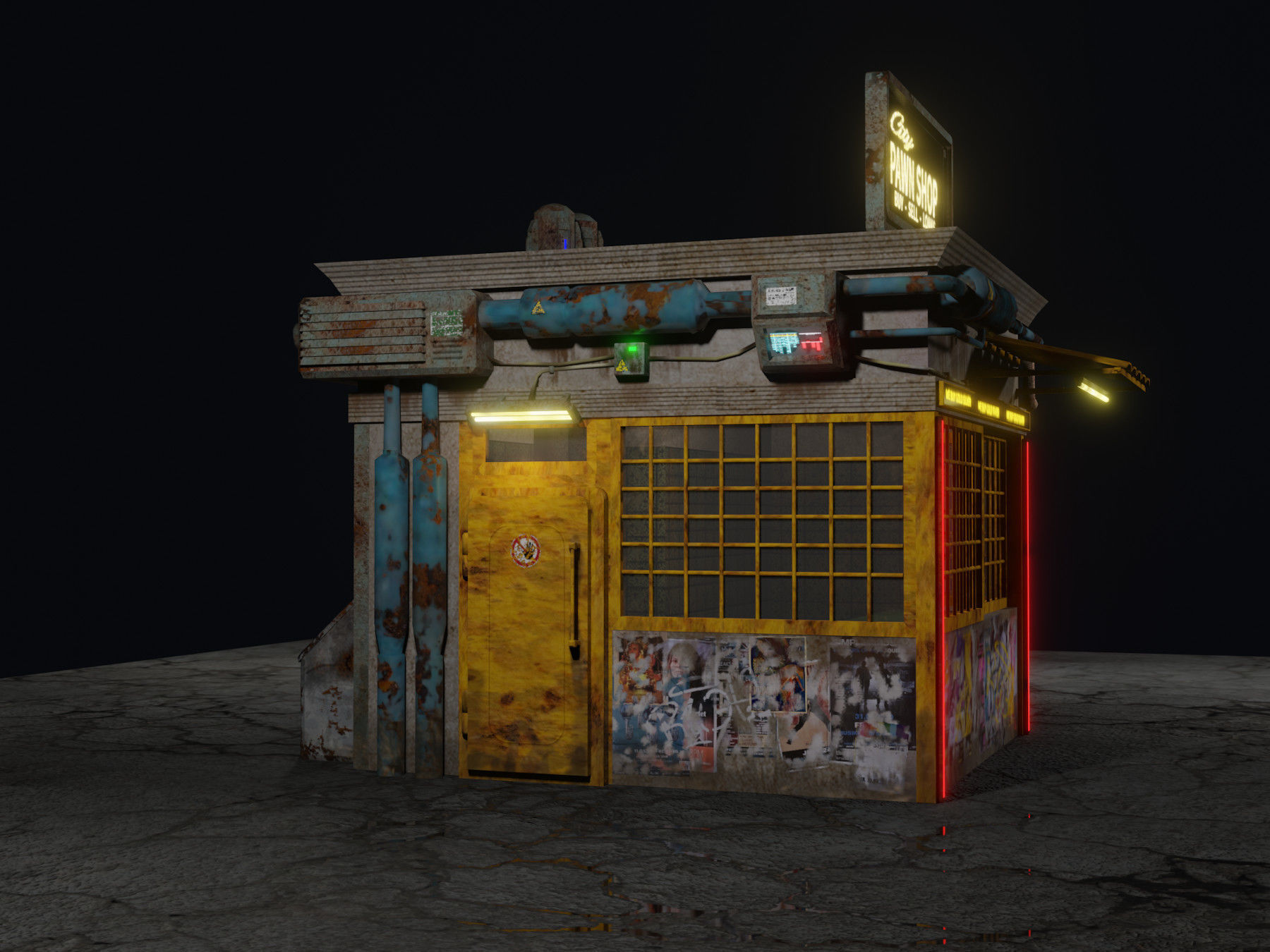 Low Poly Cyberpunk Pawn Shop for Games or Rendering Low-poly 3D model_1