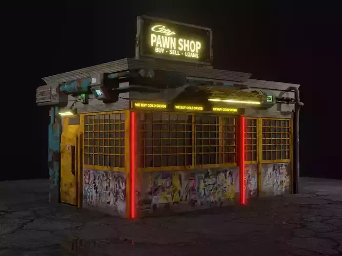 Low Poly Cyberpunk Pawn Shop for Games or Rendering Low-poly 3D model