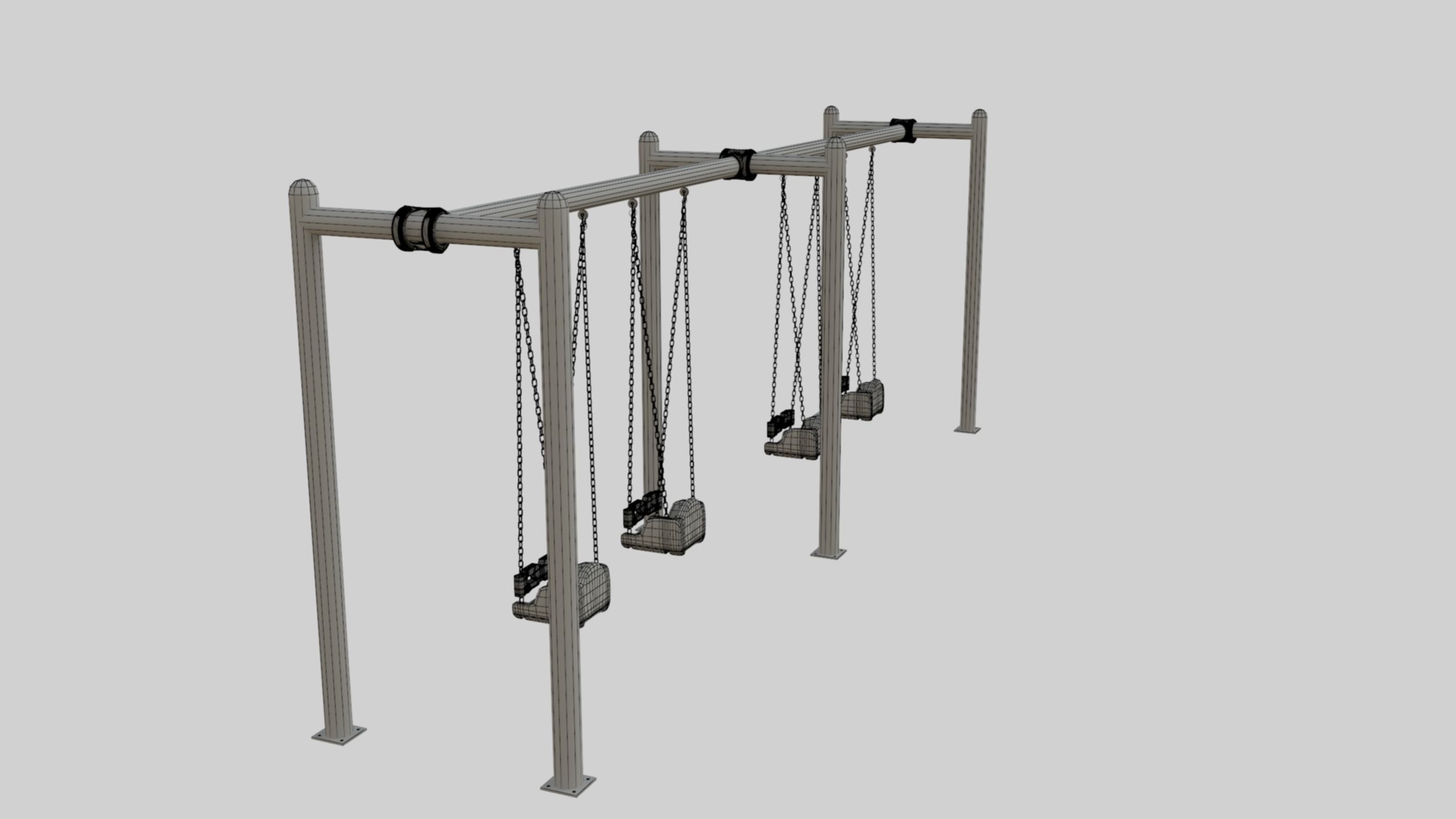 Playground Metal Four Swings - 01 3D model_35