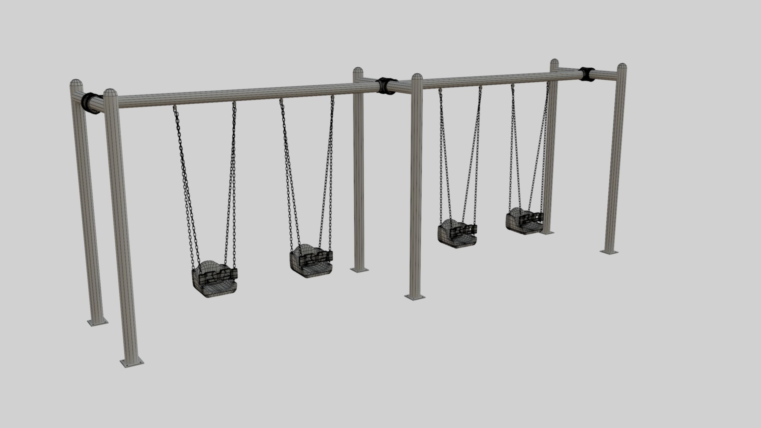 Playground Metal Four Swings - 01 3D model_47