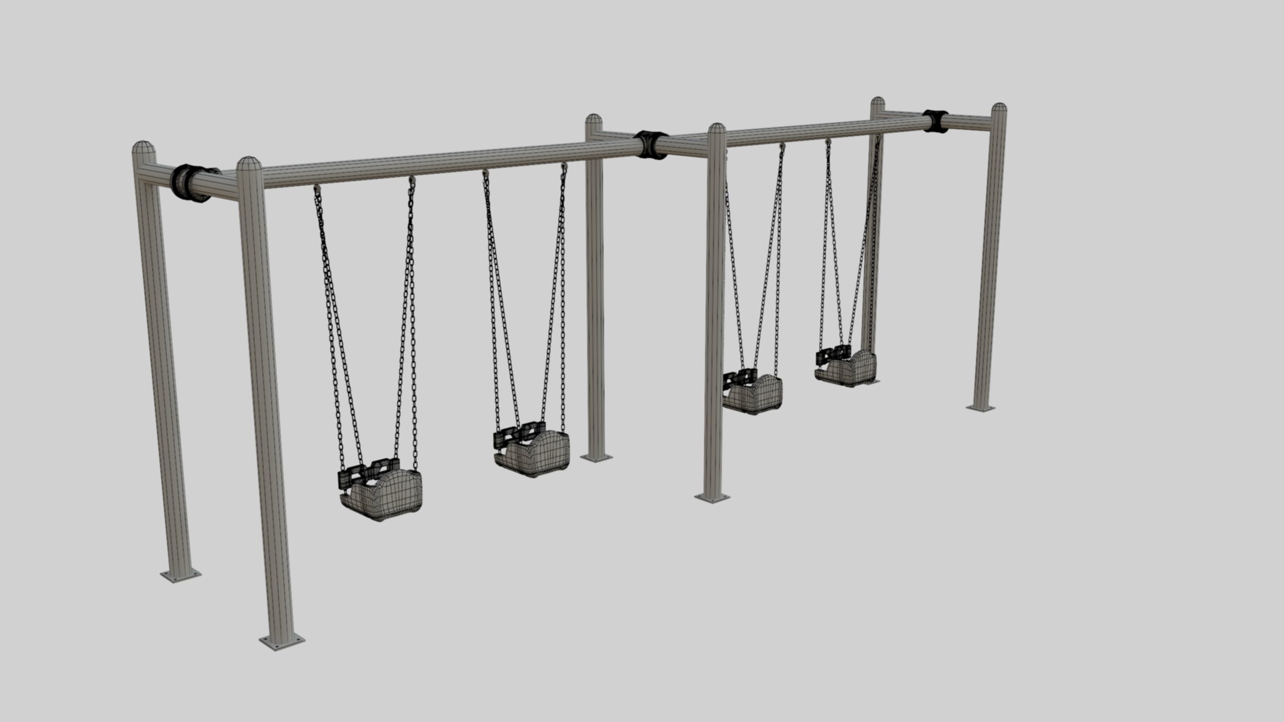 Playground Metal Four Swings - 01 3D model_36