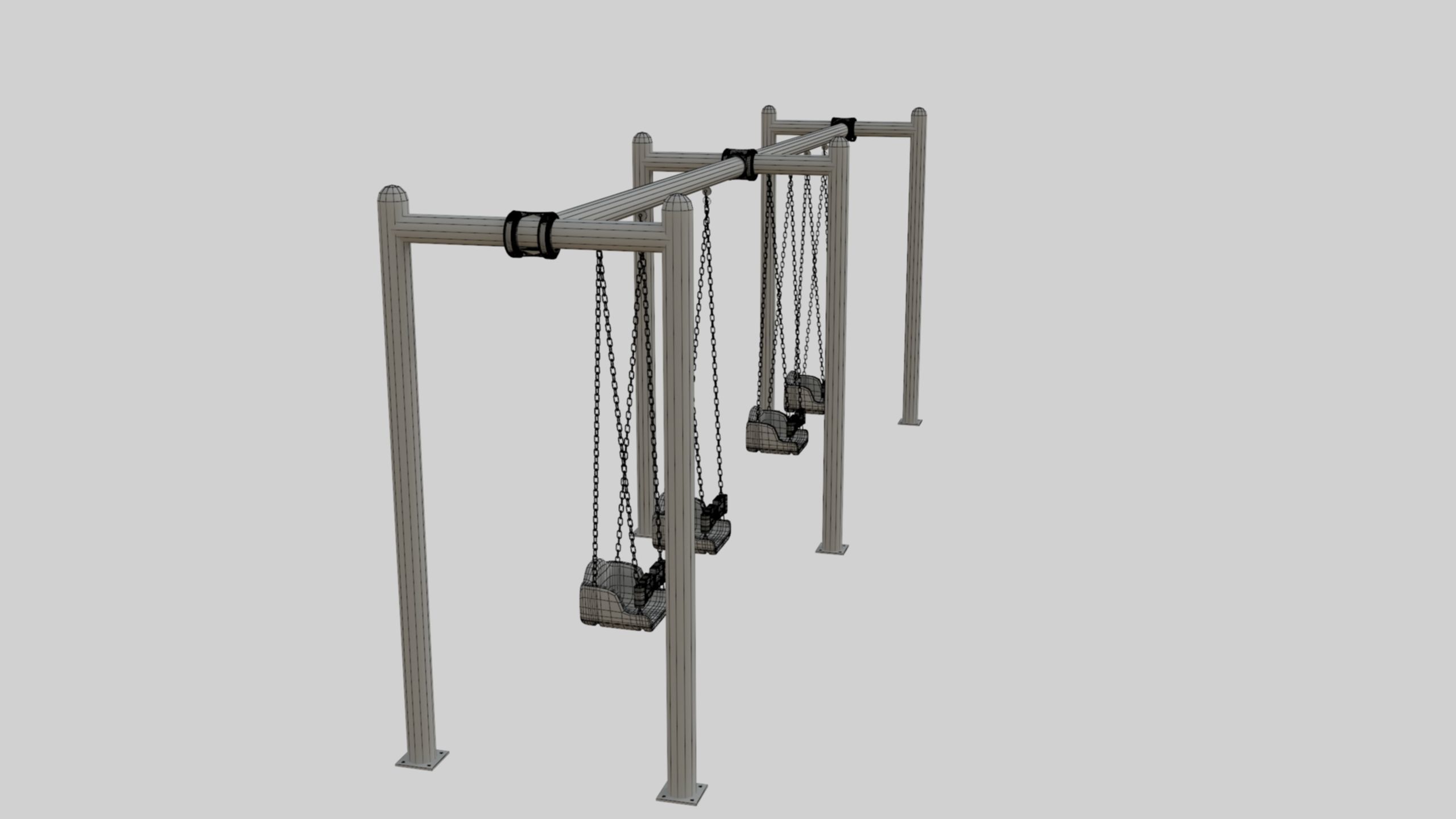 Playground Metal Four Swings - 01 3D model_43