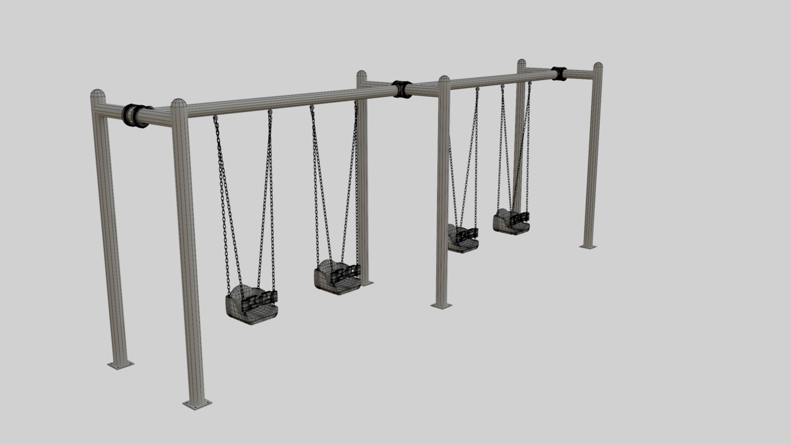 Playground Metal Four Swings - 01 3D model_45