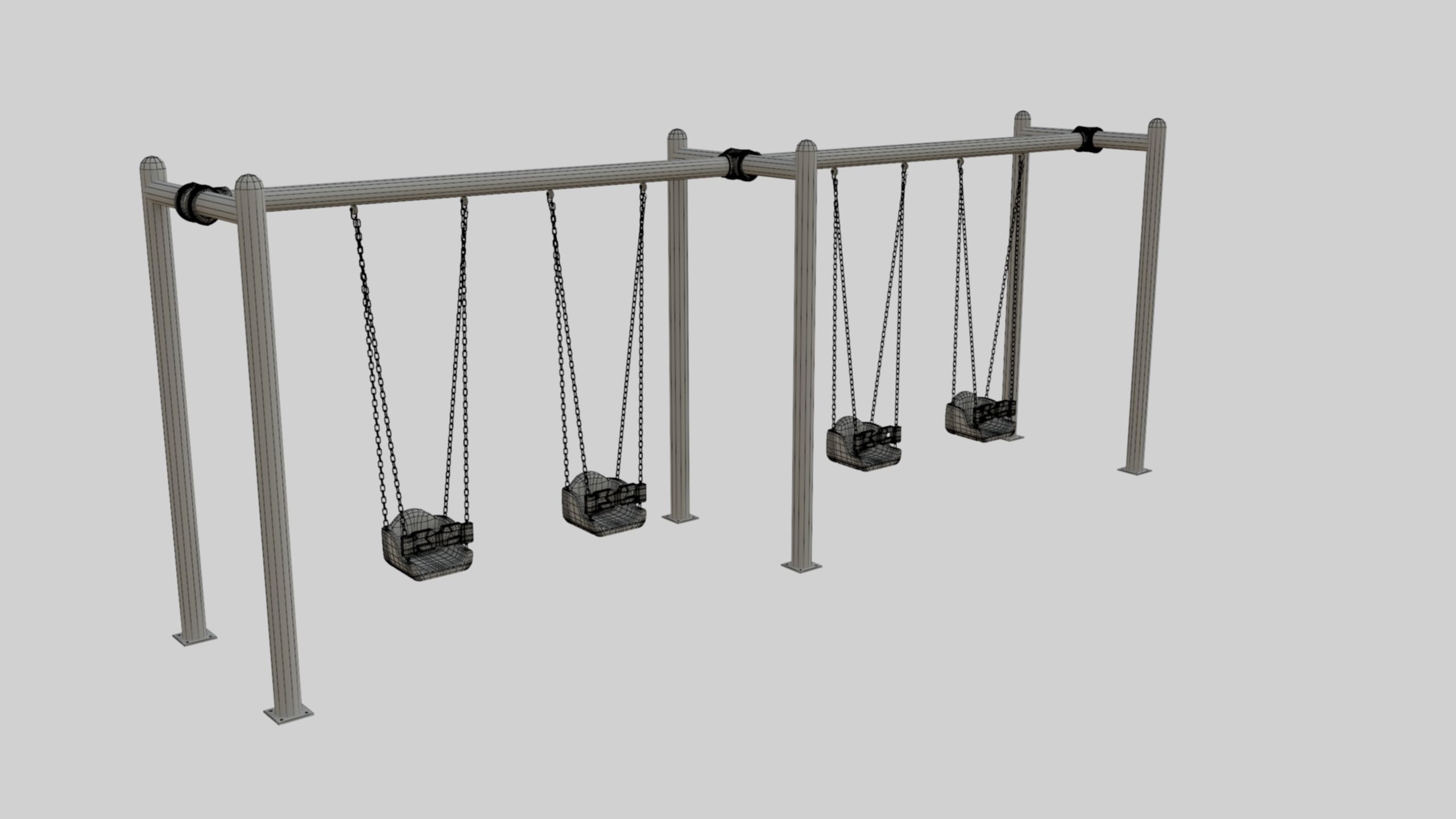 Playground Metal Four Swings - 01 3D model_46