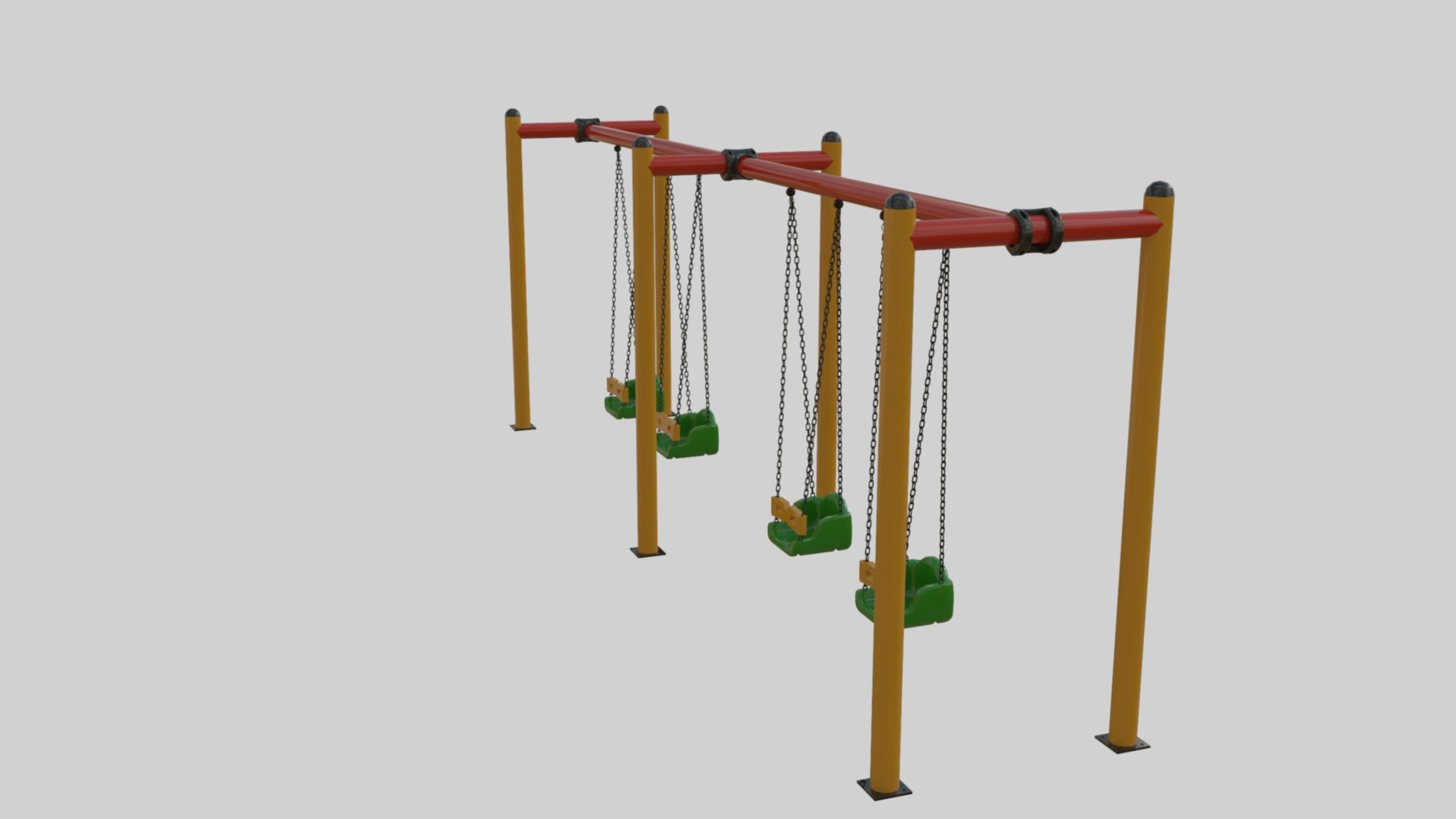 Playground Metal Four Swings - 01 3D model_9