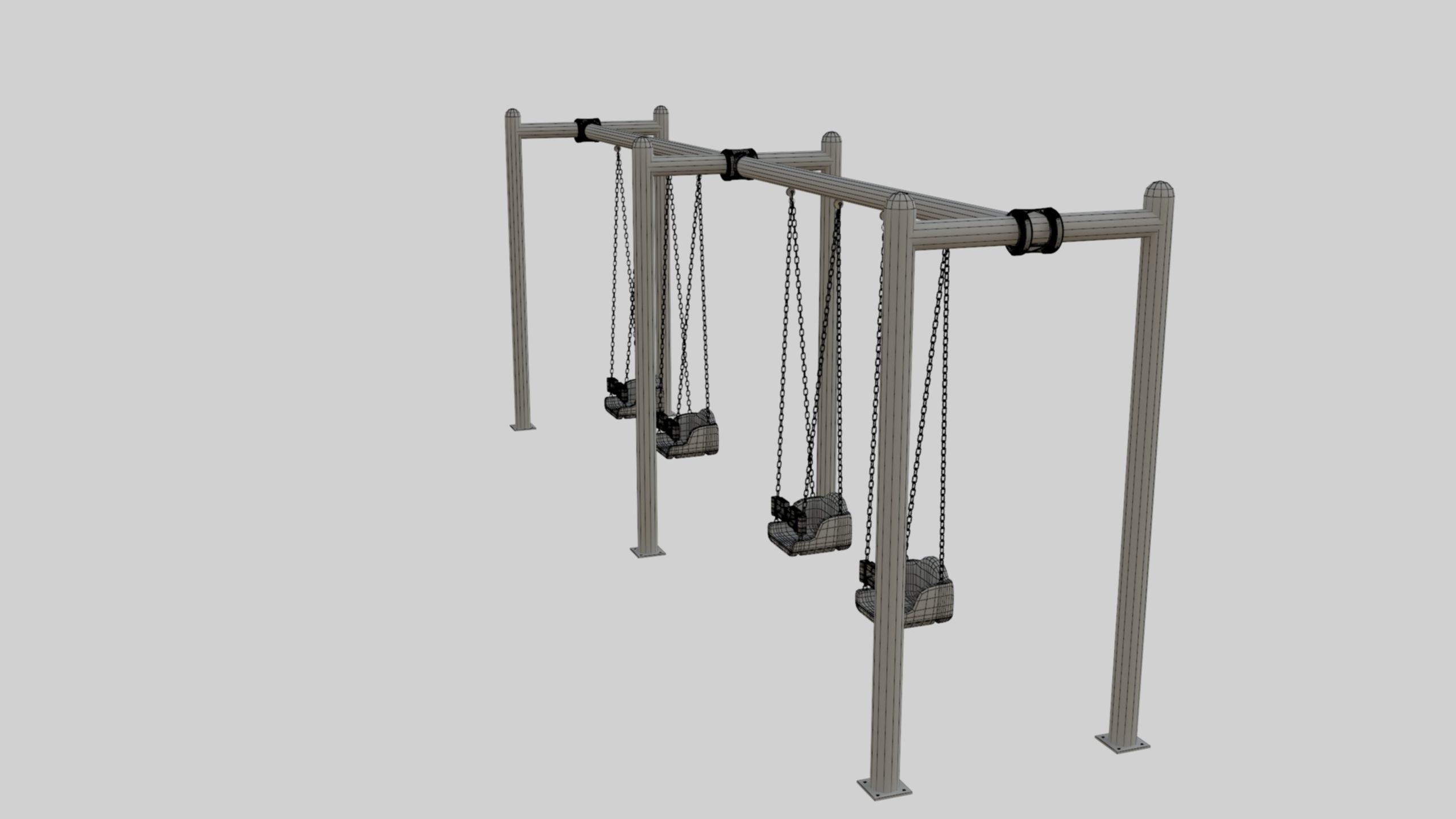Playground Metal Four Swings - 01 3D model_33